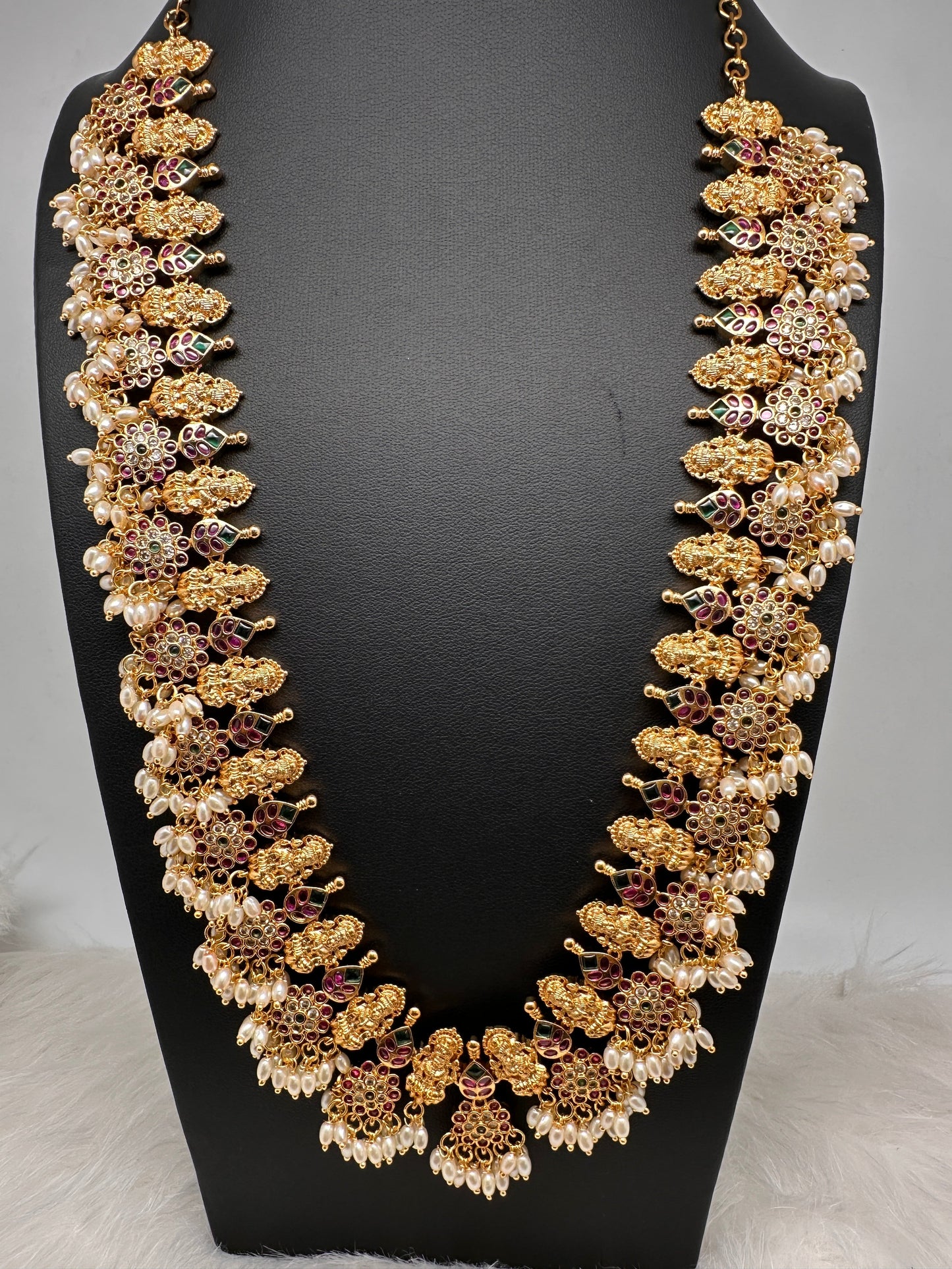 Goddess Lakshmi Rice Pearls Guttapusalu Necklace