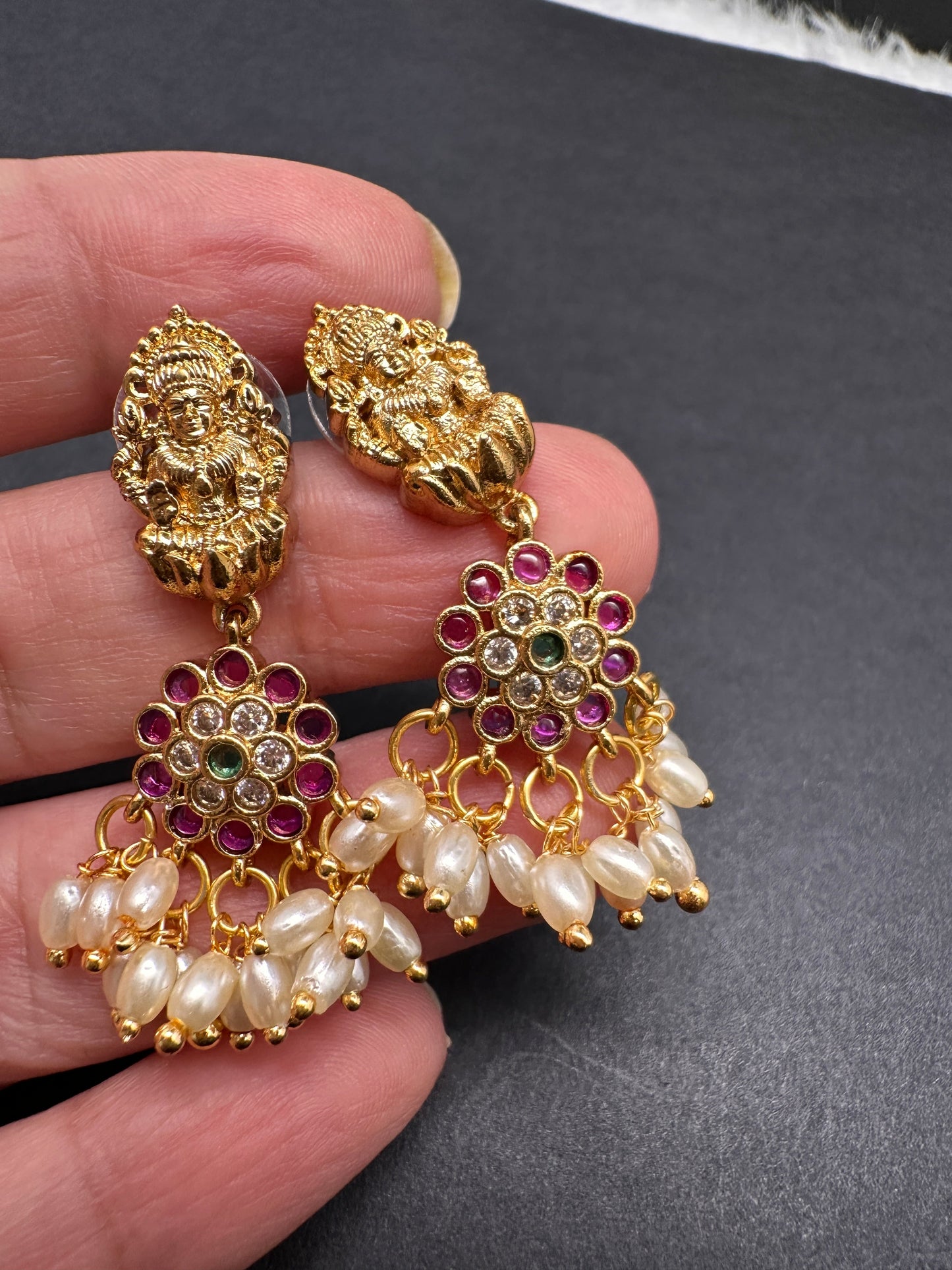 Goddess Lakshmi Rice Pearls Guttapusalu Necklace