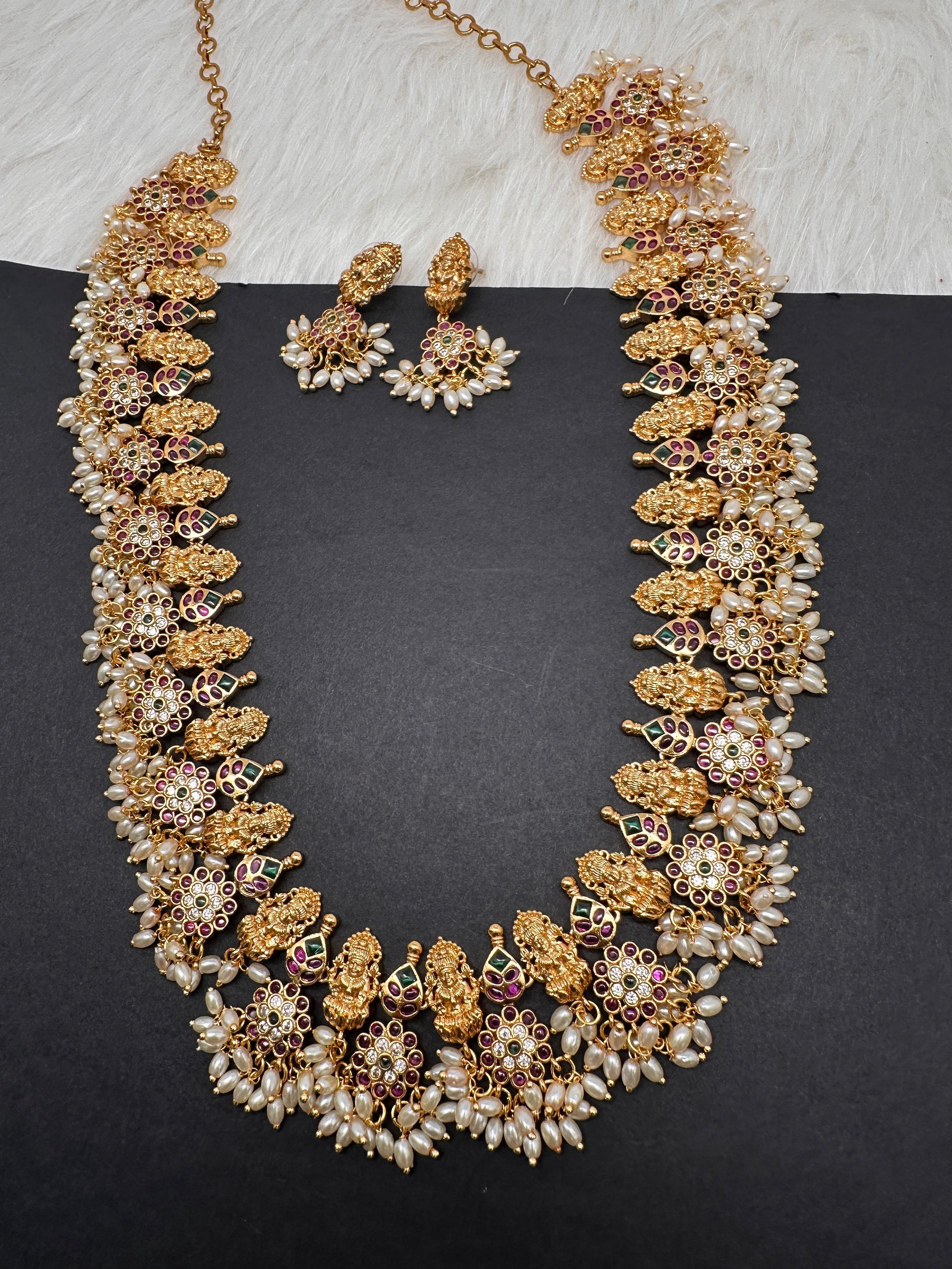 Goddess Lakshmi Rice Pearls Guttapusalu Necklace
