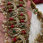 Goddess Lakshmi Rice Pearls Coral Emerald Matte Guttapusalu Necklace