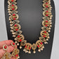 Goddess Lakshmi Rice Pearls Coral Emerald Matte Guttapusalu Necklace