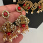 Goddess Lakshmi Rice Pearls Coral Emerald Matte Guttapusalu Necklace