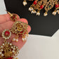 Goddess Lakshmi Rice Pearls Coral Emerald Matte Guttapusalu Necklace