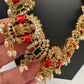 Goddess Lakshmi Rice Pearls Coral Emerald Matte Guttapusalu Necklace