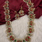 Goddess Lakshmi Rice Pearls Coral Emerald Matte Guttapusalu Necklace