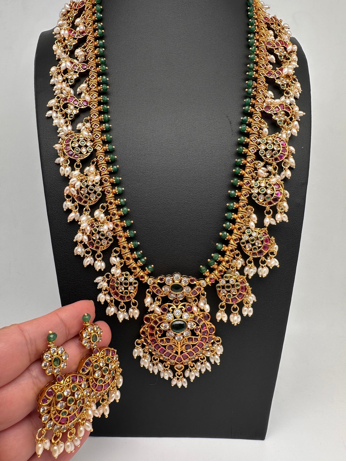 Kempu Rice Pearls Matte Guttapusalu Long Necklace