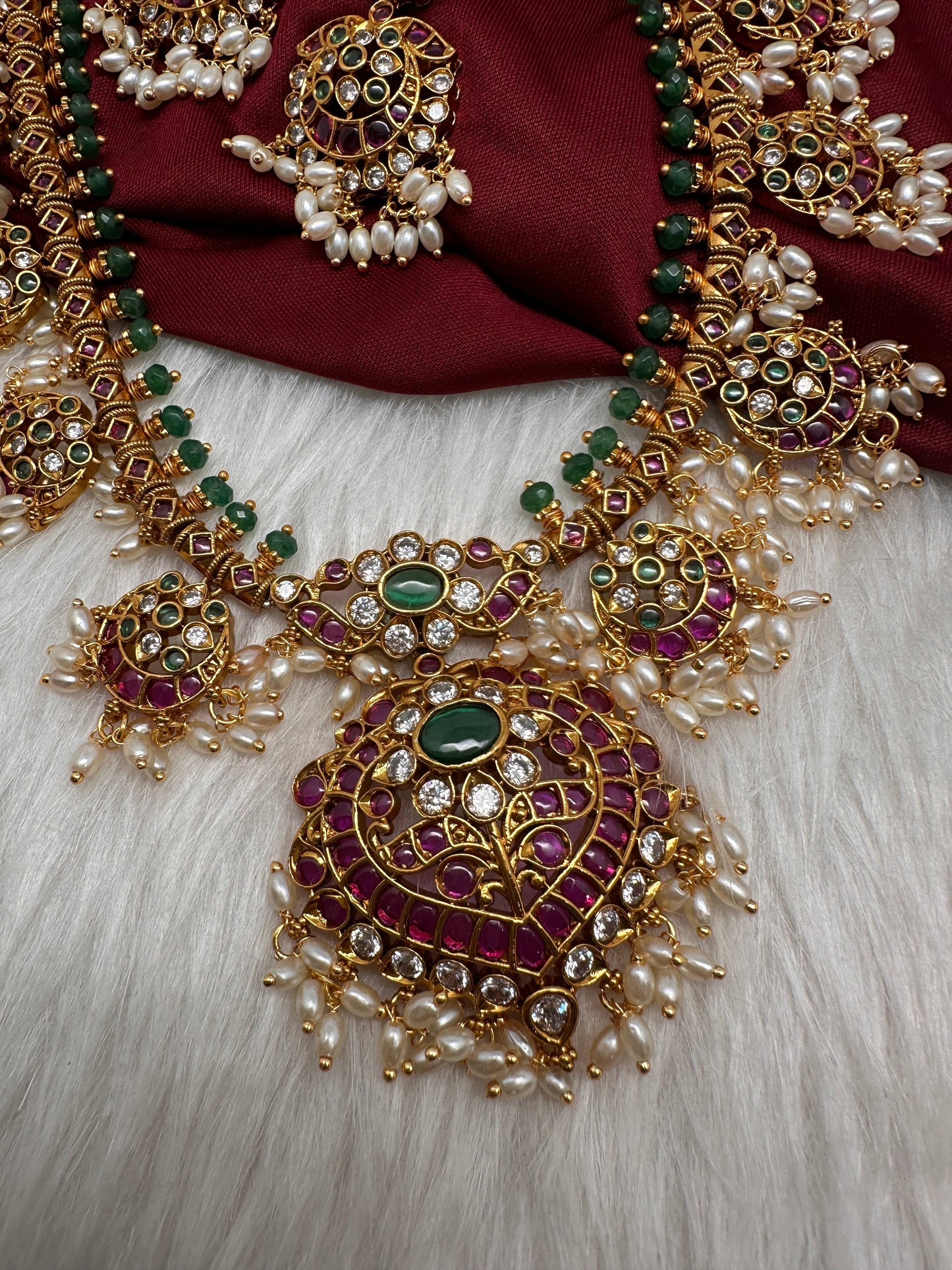 Kempu Rice Pearls Matte Guttapusalu Long Necklace