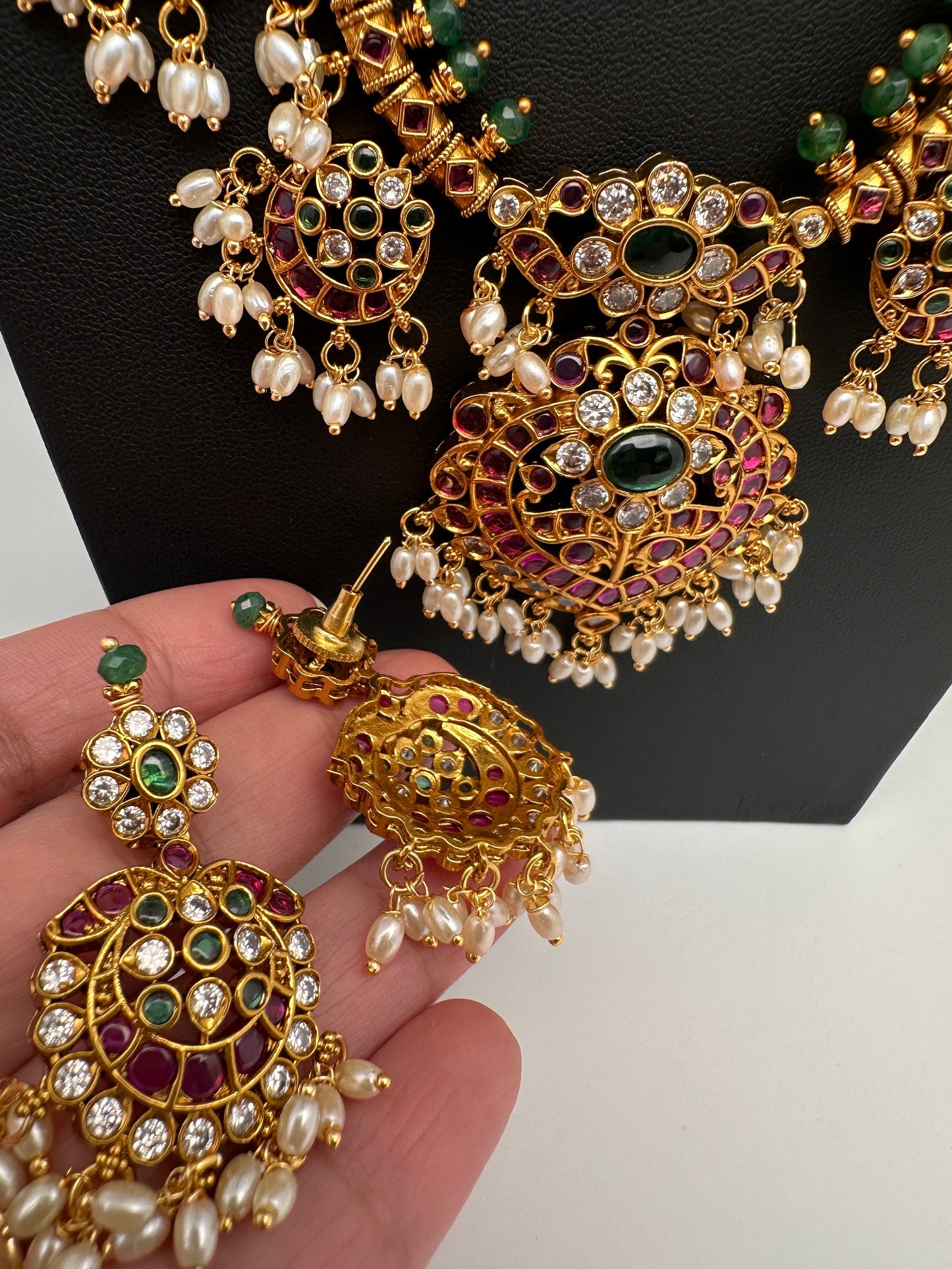 Kempu Rice Pearls Matte Guttapusalu Long Necklace