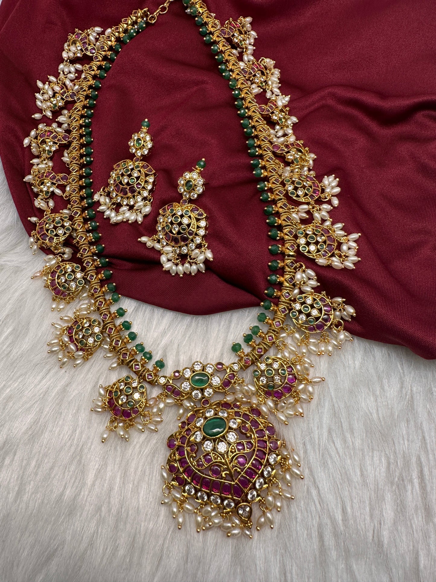 Kempu Rice Pearls Matte Guttapusalu Long Necklace