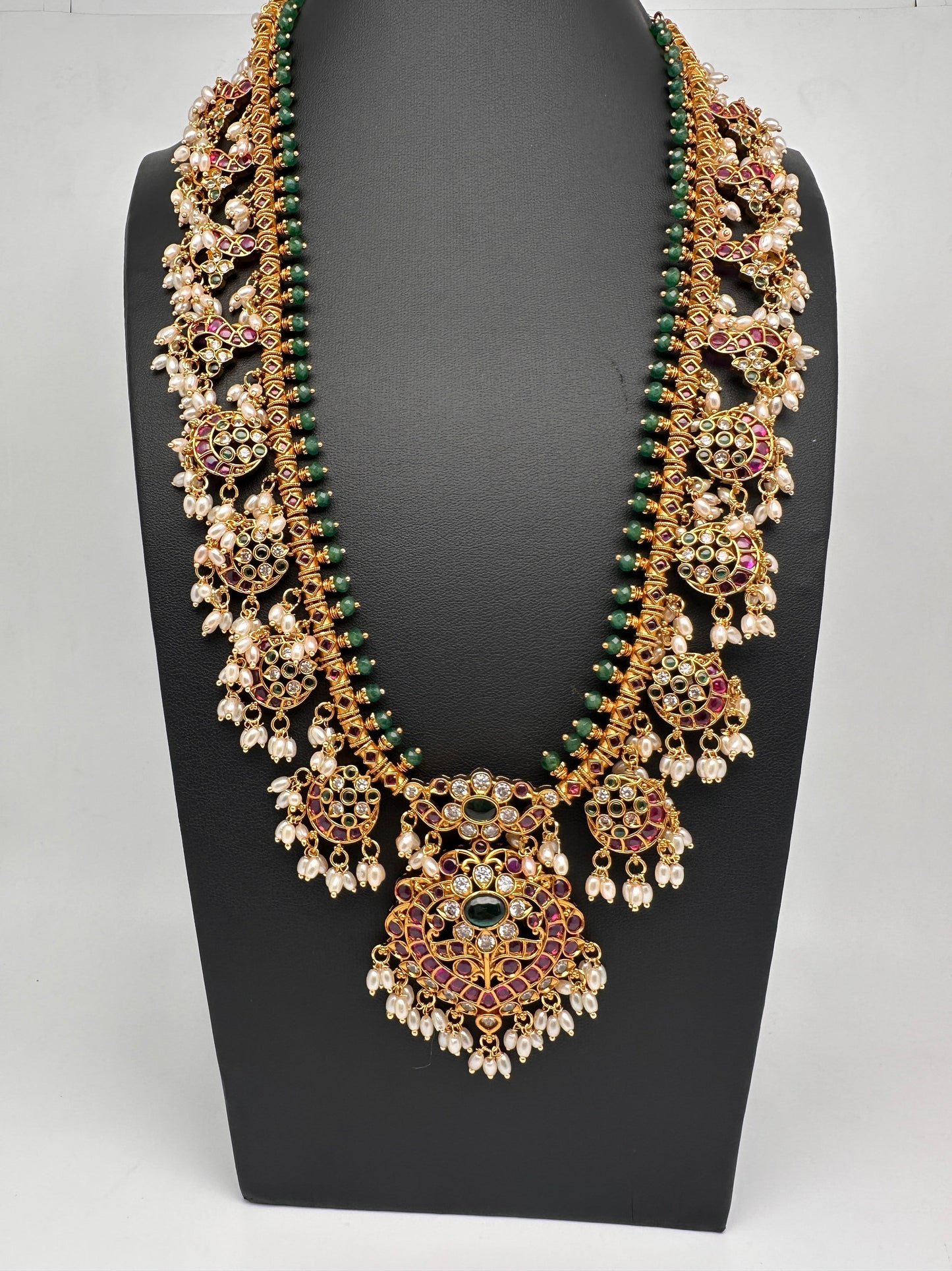 Kempu Rice Pearls Matte Guttapusalu Long Necklace