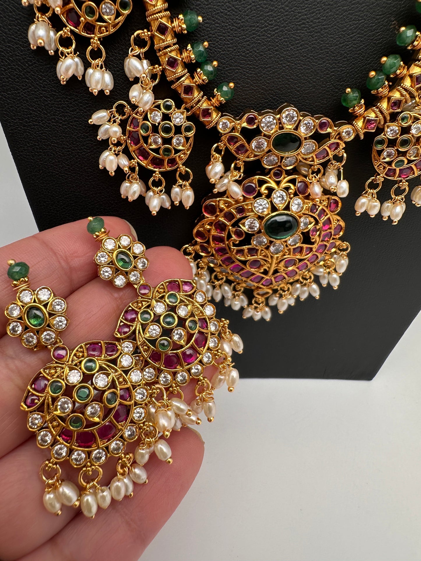Kempu Rice Pearls Matte Guttapusalu Long Necklace