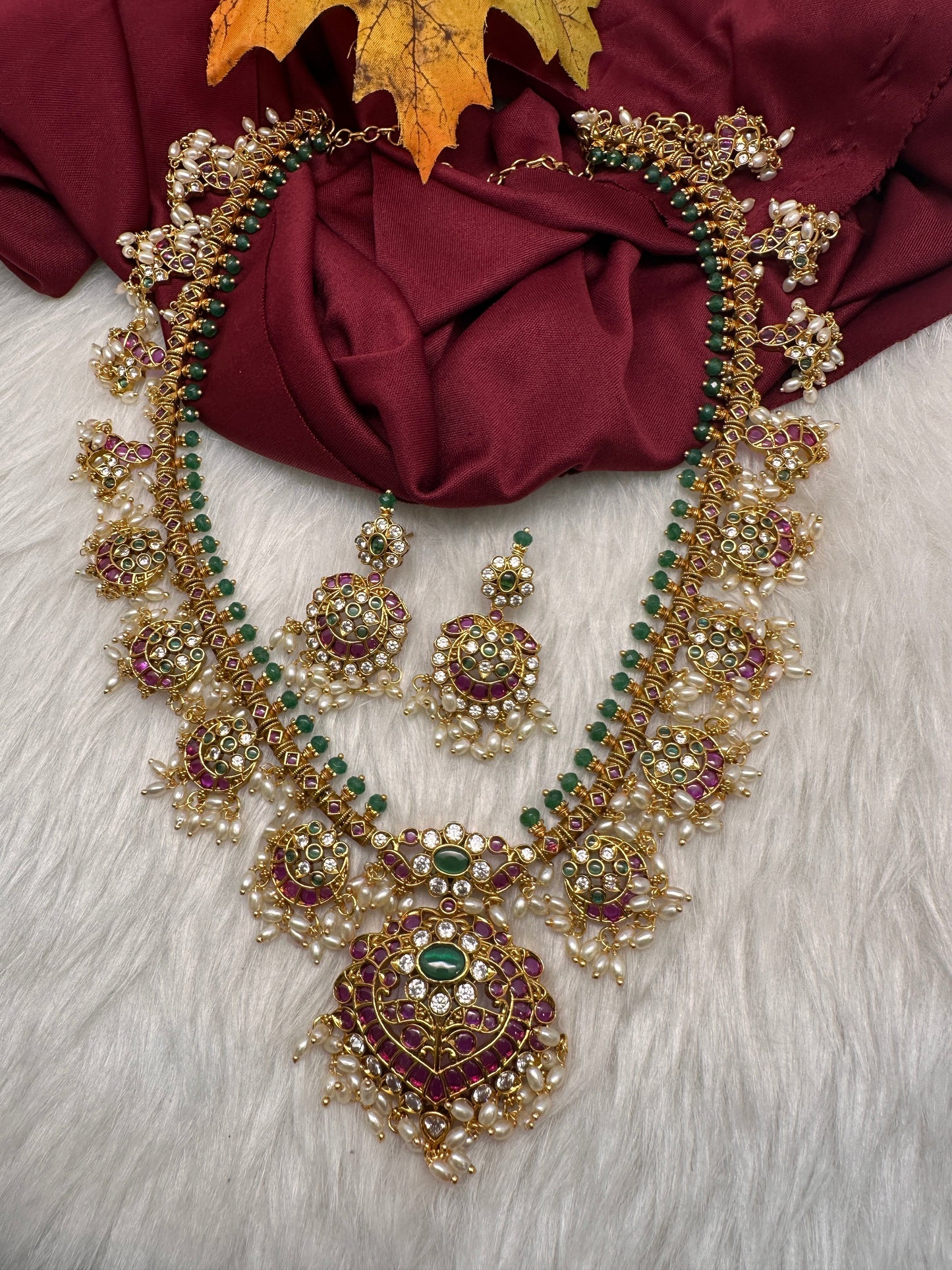 Kempu Rice Pearls Matte Guttapusalu Long Necklace