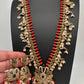 Mango Kempu Rice Pearls Matte Guttapusalu Long Necklace - Coral