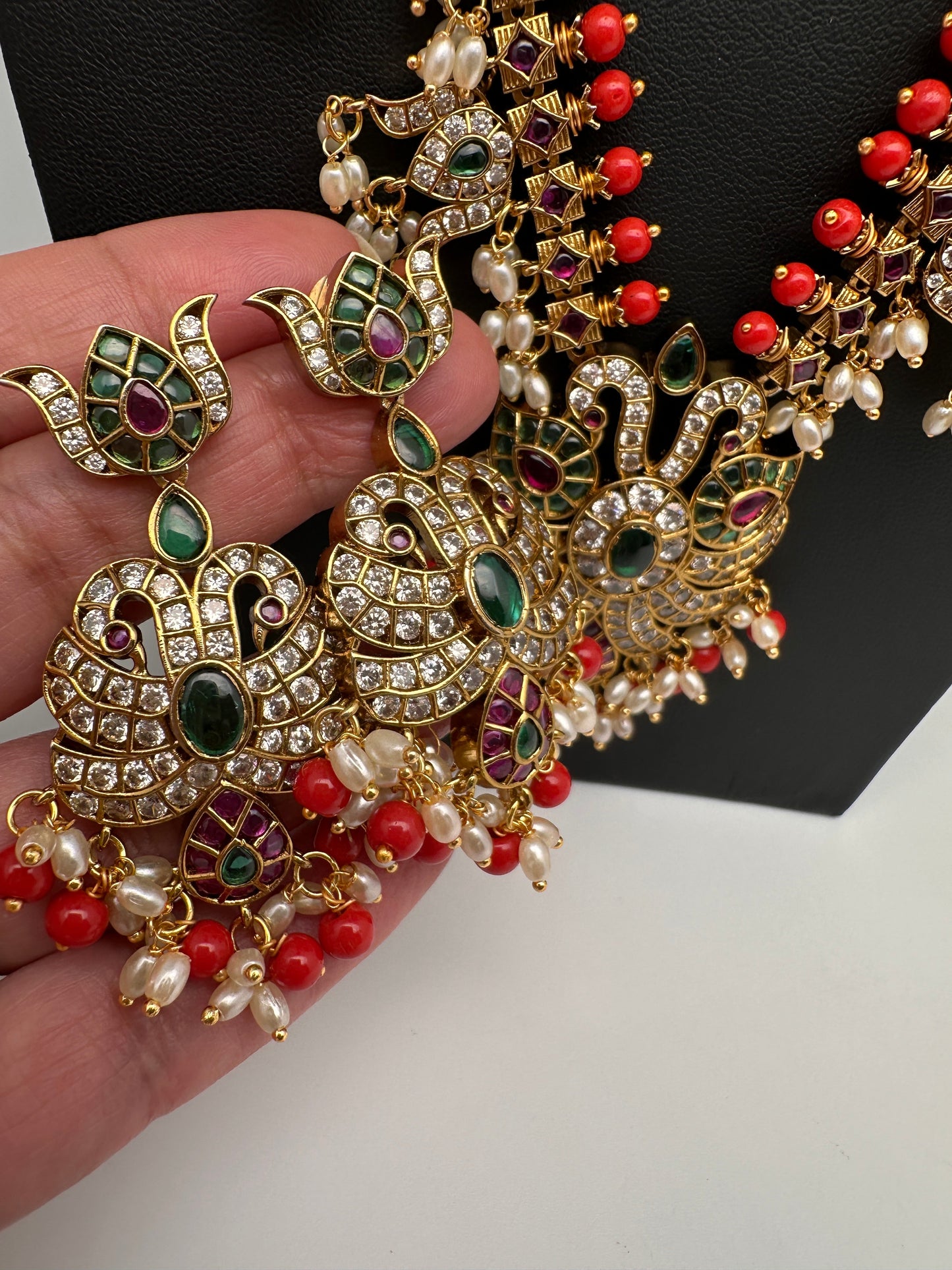 Mango Kempu Rice Pearls Matte Guttapusalu Long Necklace - Coral