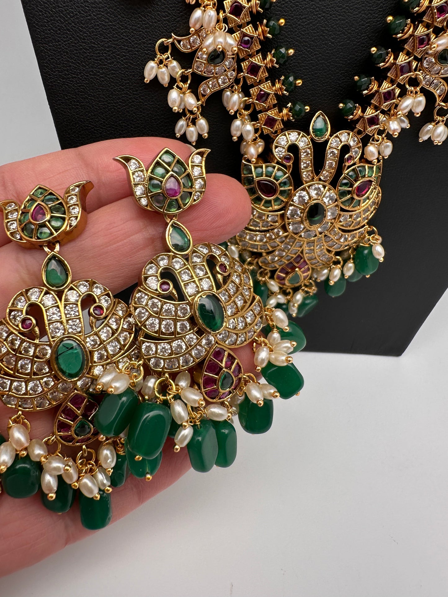 Mango Kempu Rice Pearls Matte Guttapusalu Long Necklace - Green