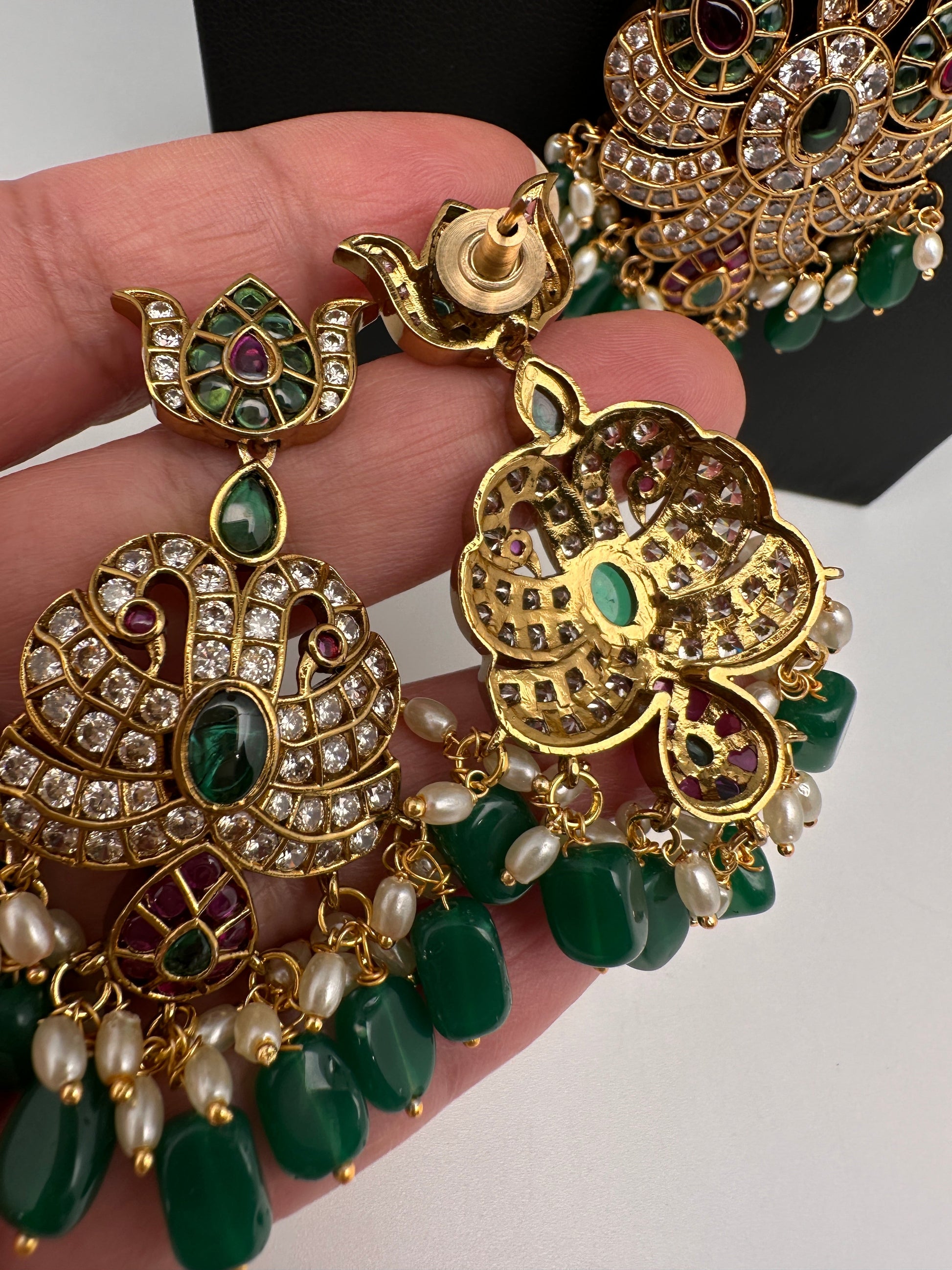 Mango Kempu Rice Pearls Matte Guttapusalu Long Necklace - Green