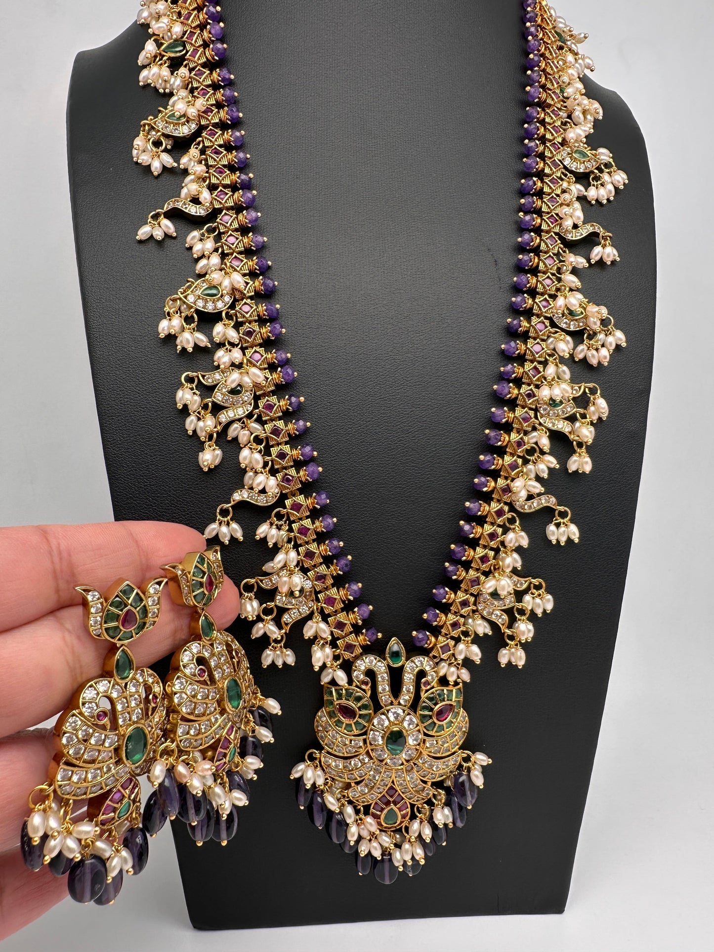 Mango Kempu Rice Pearls Matte Guttapusalu Long Necklace - Purple