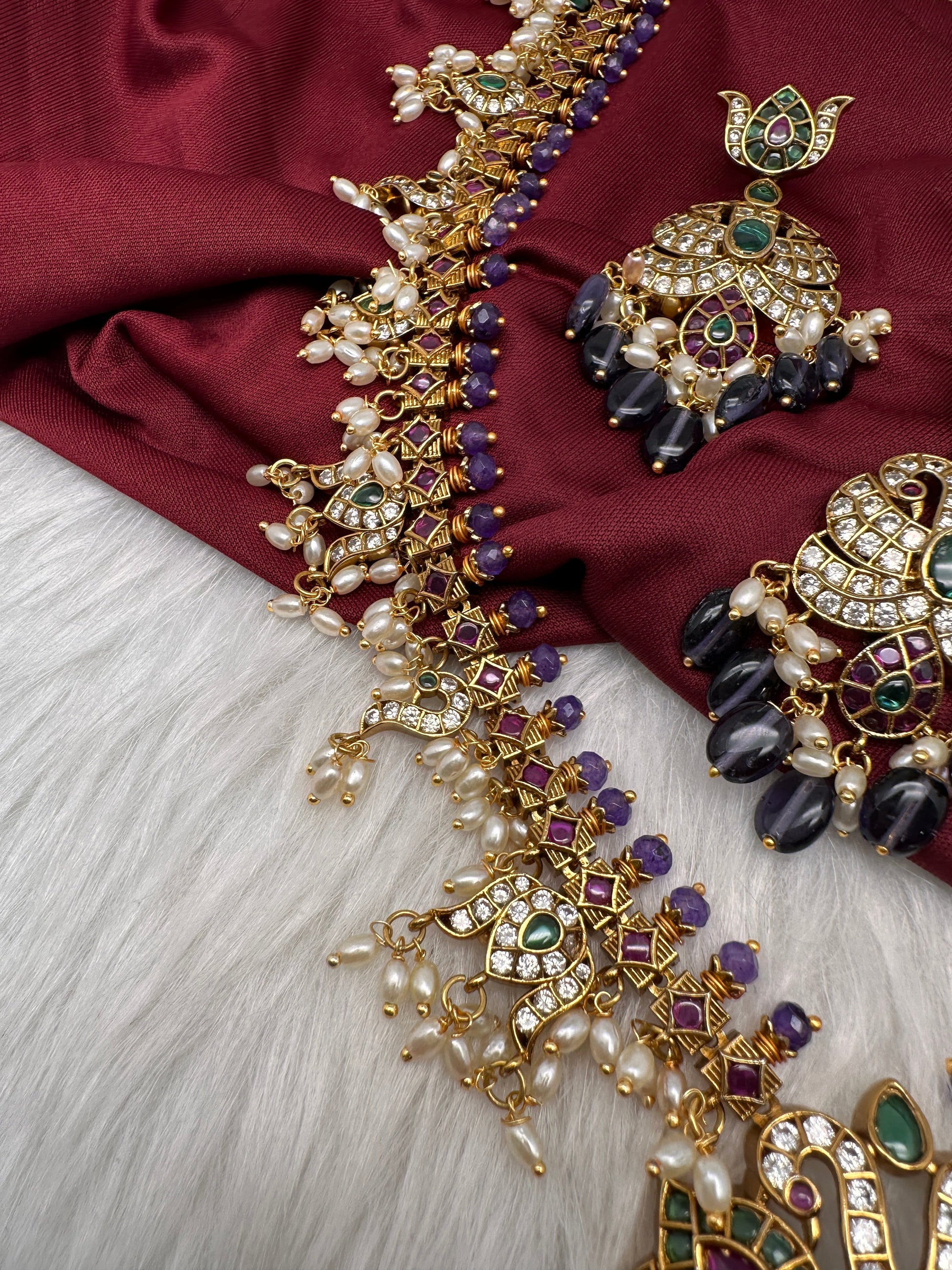 Mango Kempu Rice Pearls Matte Guttapusalu Long Necklace - Purple