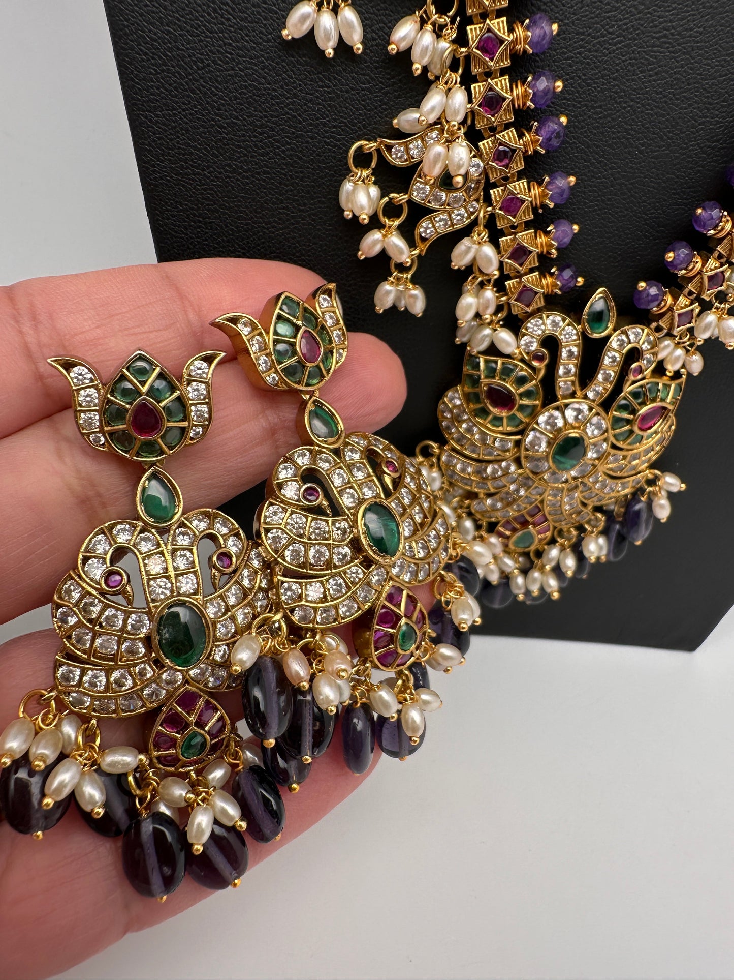 Mango Kempu Rice Pearls Matte Guttapusalu Long Necklace - Purple