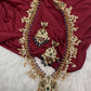 Mango Kempu Rice Pearls Matte Guttapusalu Long Necklace - Purple
