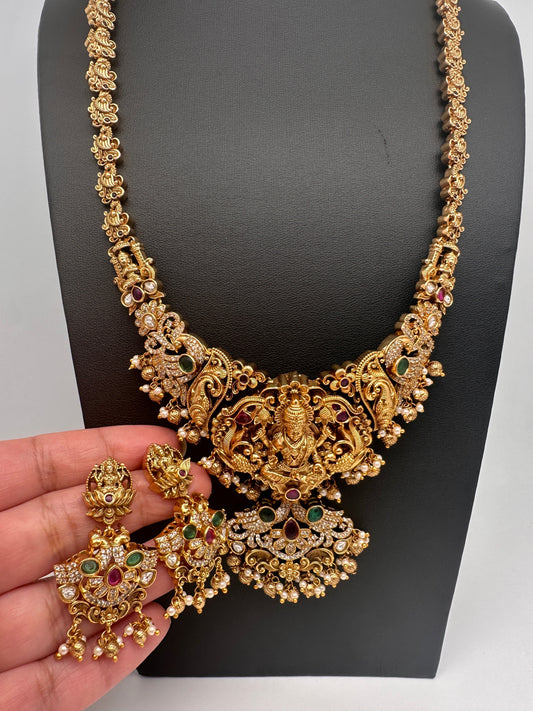 Goddess Lakshmi Matte Traditional Long Necklace