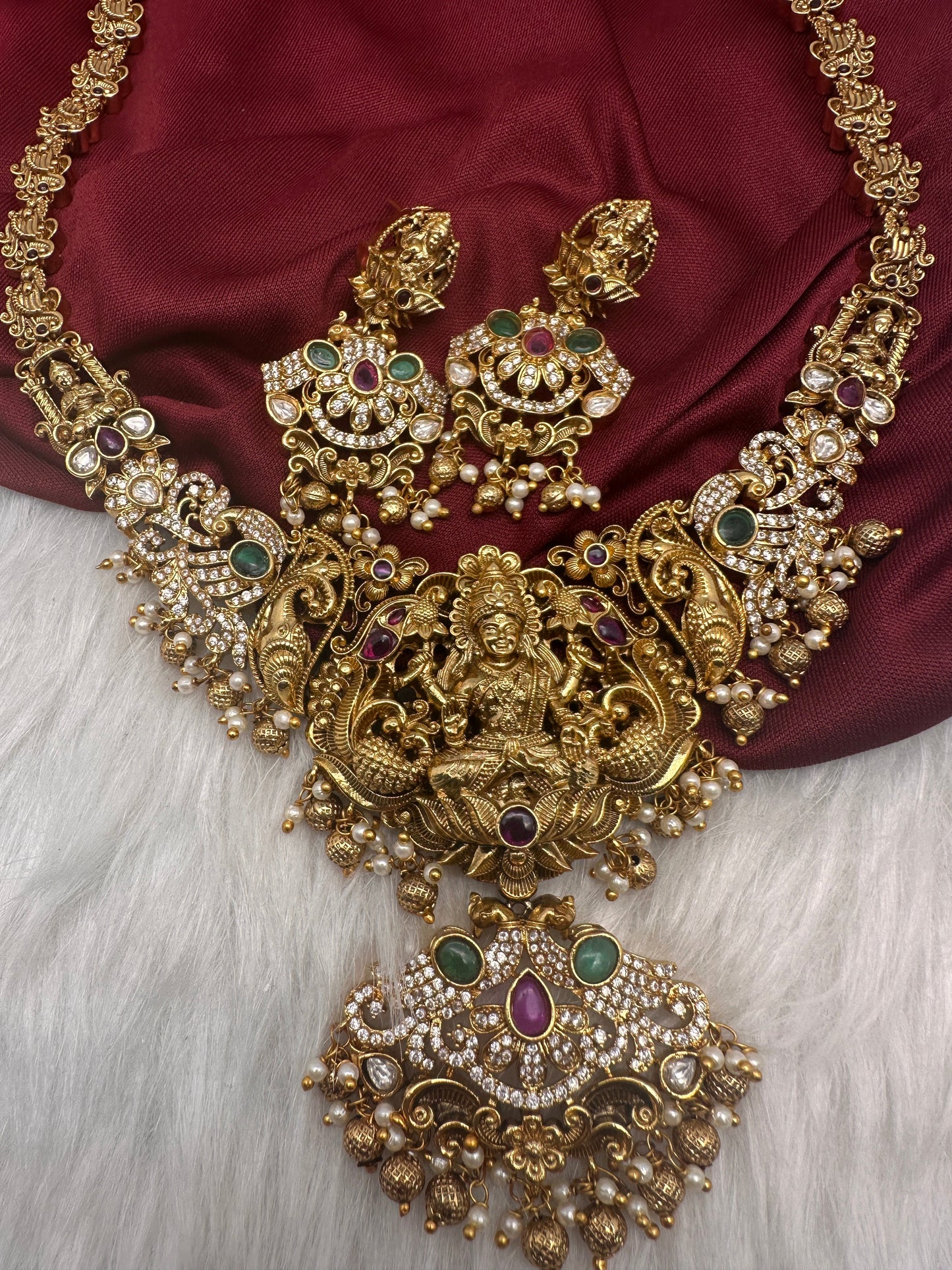 Goddess Lakshmi Matte Traditional Long Necklace