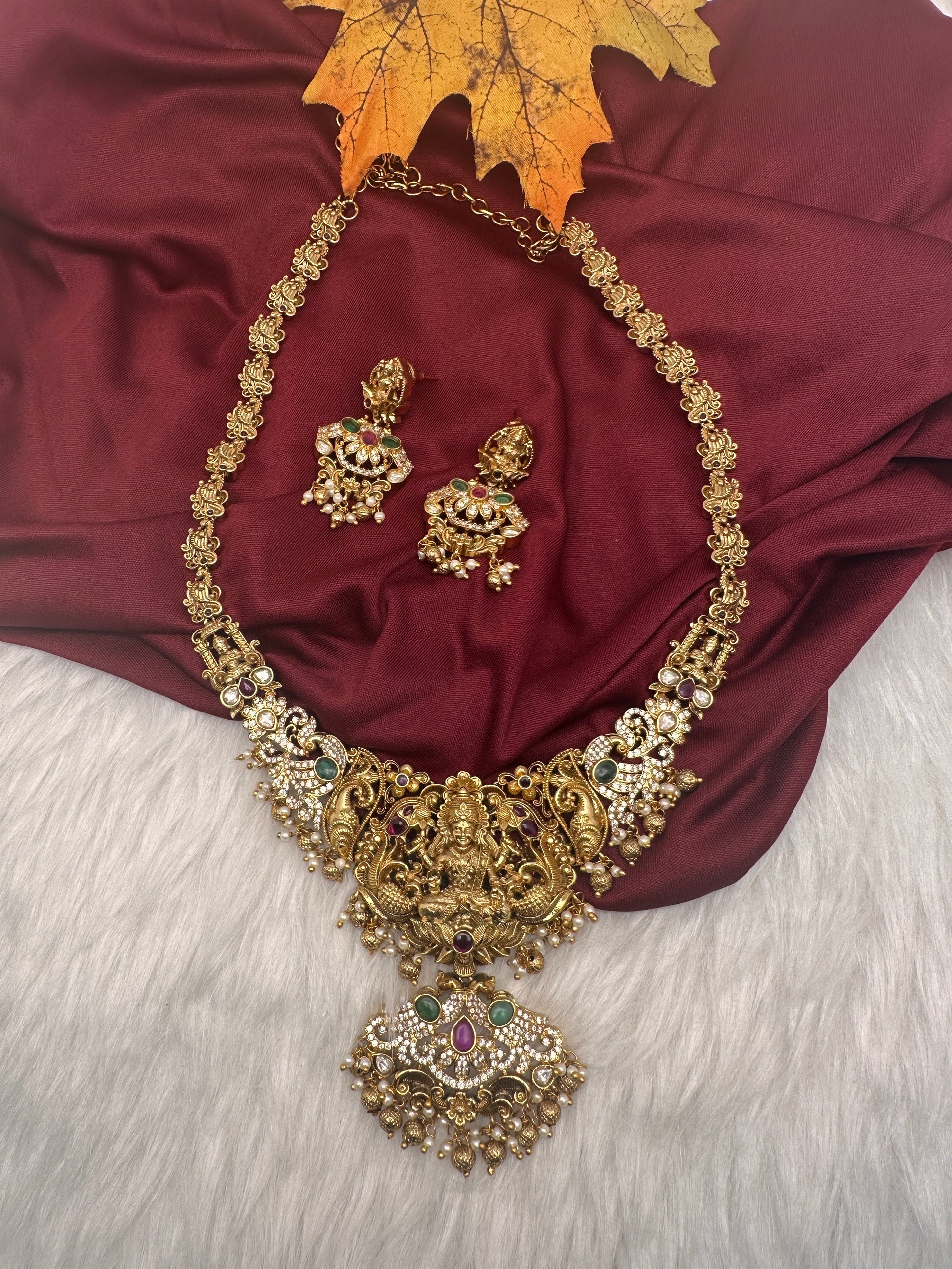 Goddess Lakshmi Matte Traditional Long Necklace