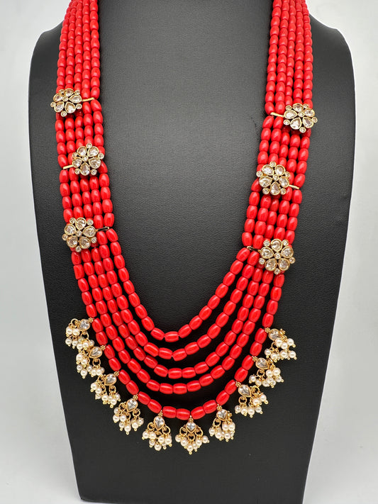 CZ Coral Beads Multi Layer Panch Lada Long Necklace