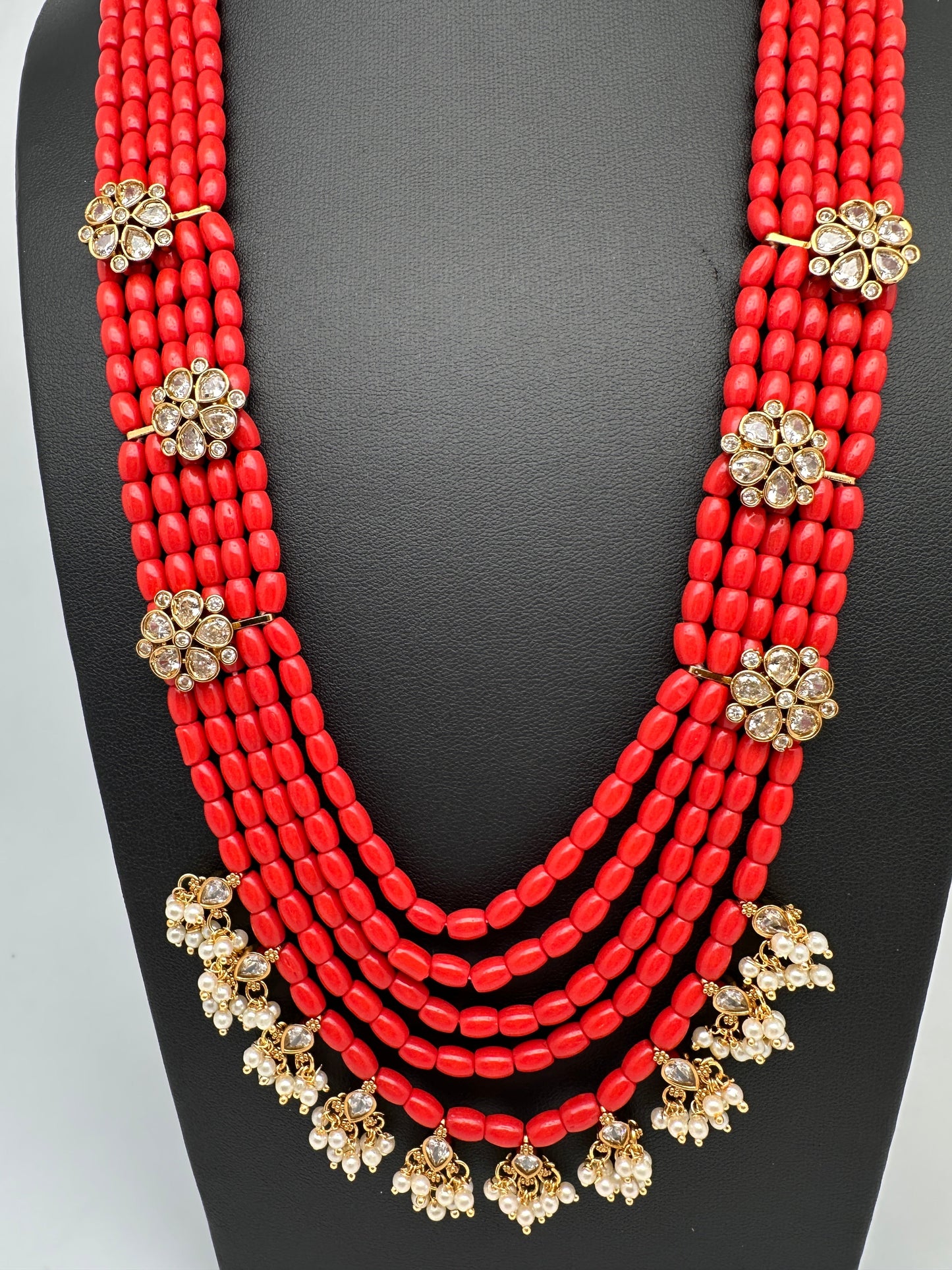 CZ Coral Beads Multi Layer Panch Lada Long Necklace
