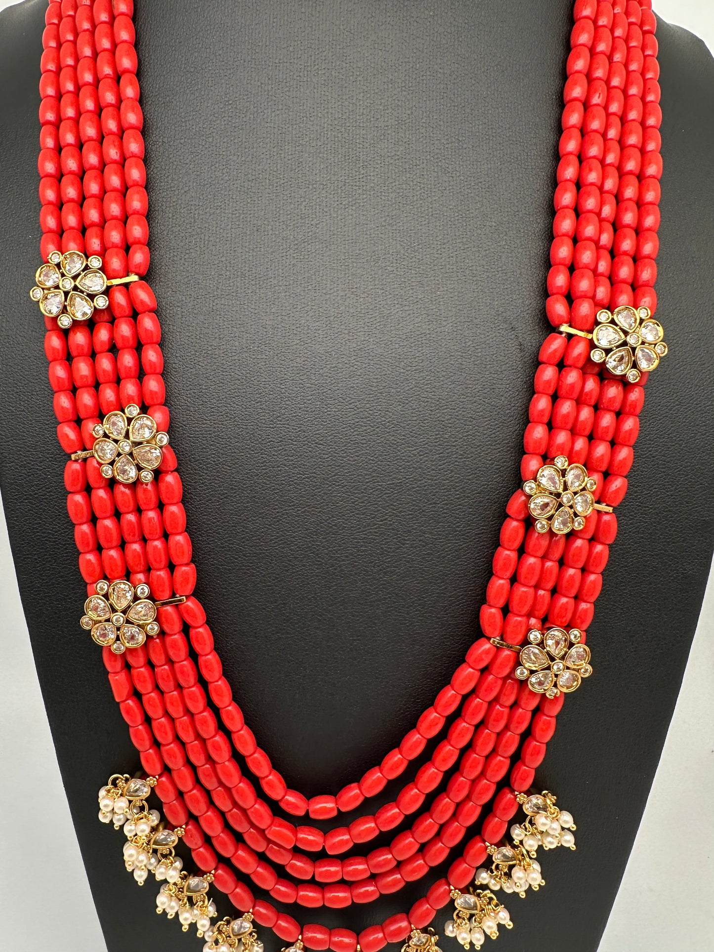 CZ Coral Beads Multi Layer Panch Lada Long Necklace