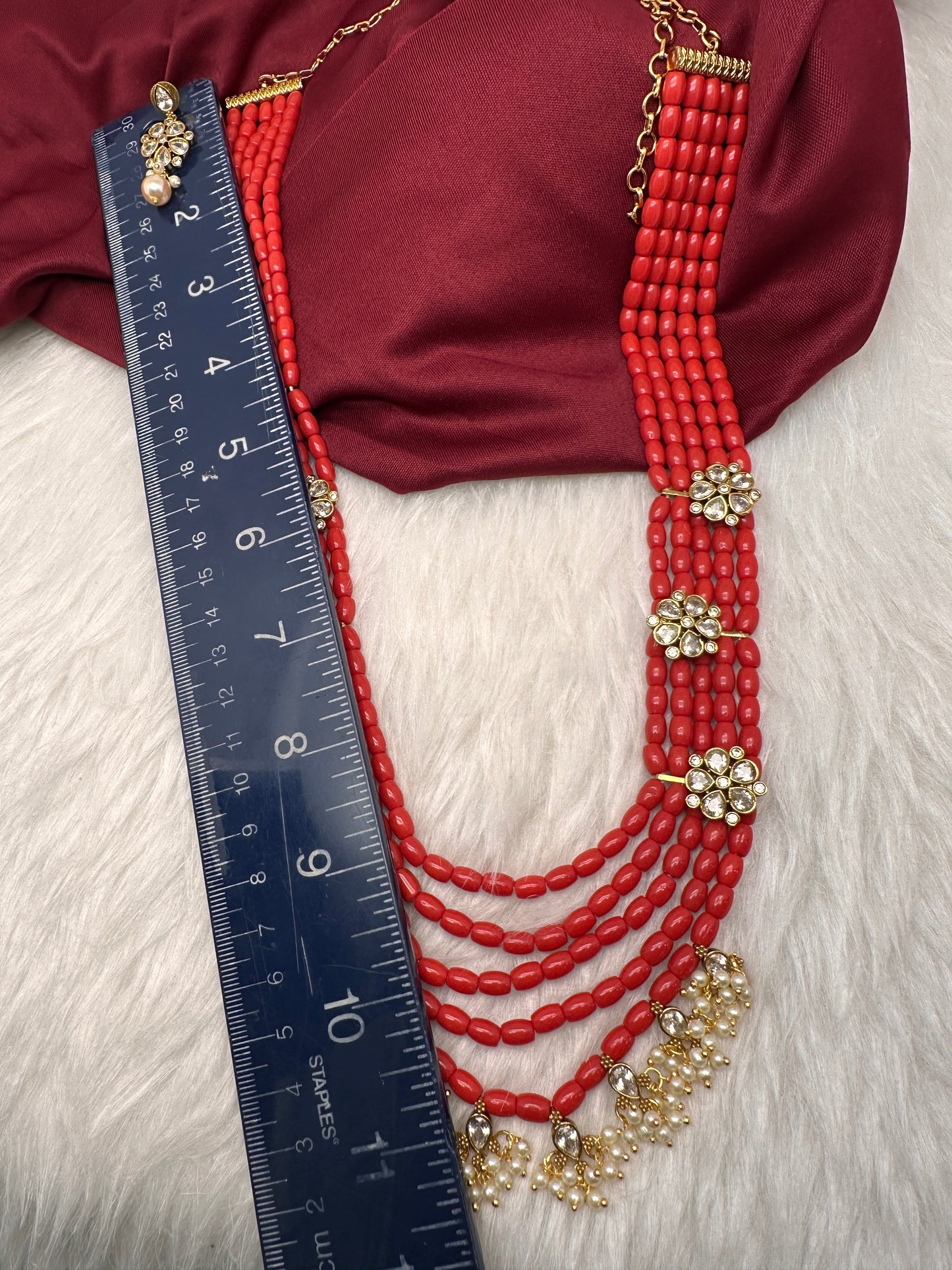 CZ Coral Beads Multi Layer Panch Lada Long Necklace