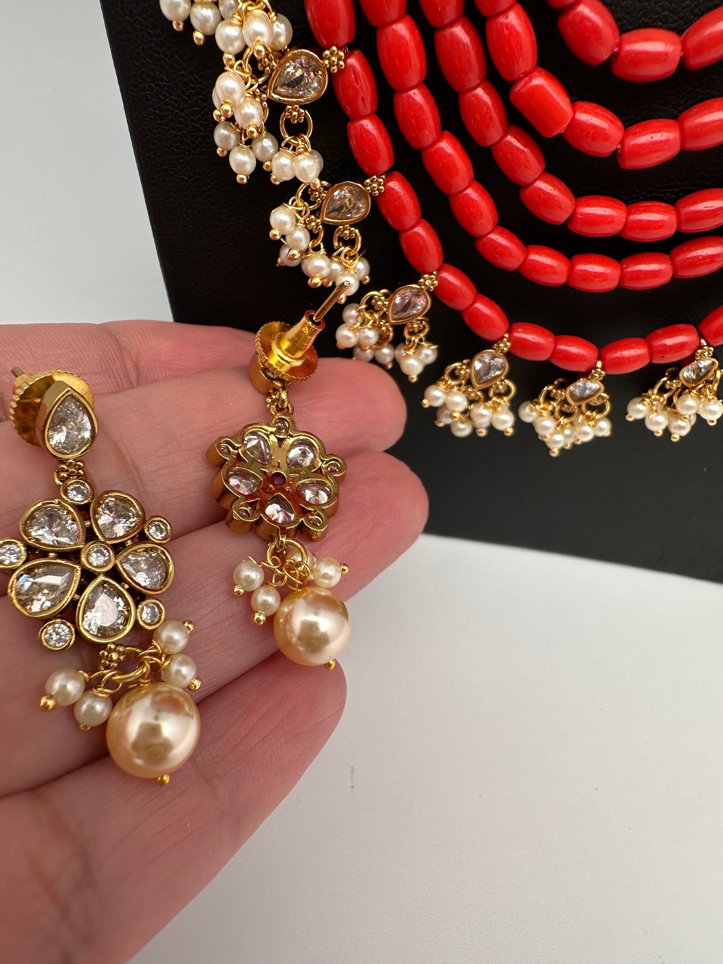 CZ Coral Beads Multi Layer Panch Lada Long Necklace