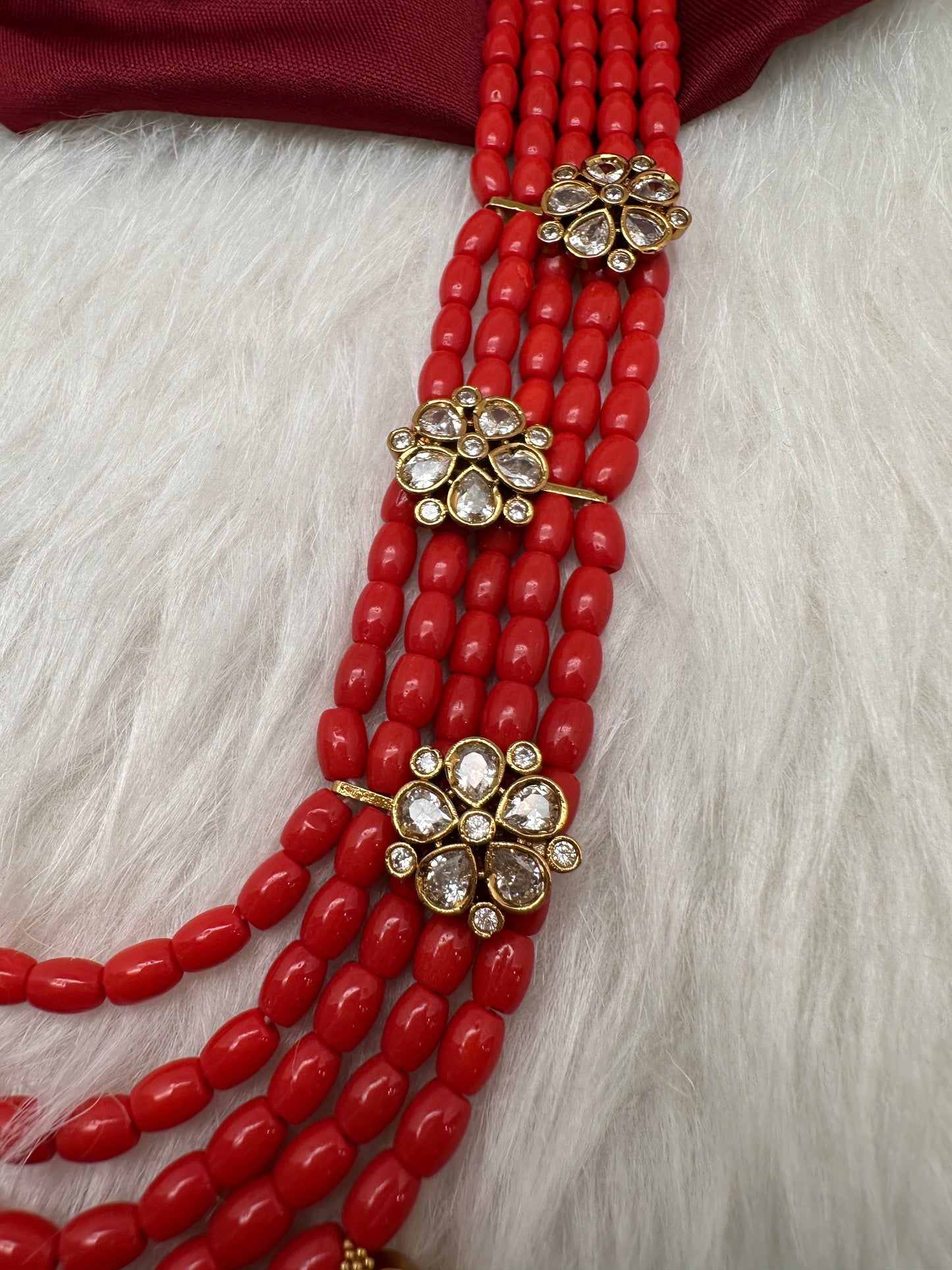 CZ Coral Beads Multi Layer Panch Lada Long Necklace