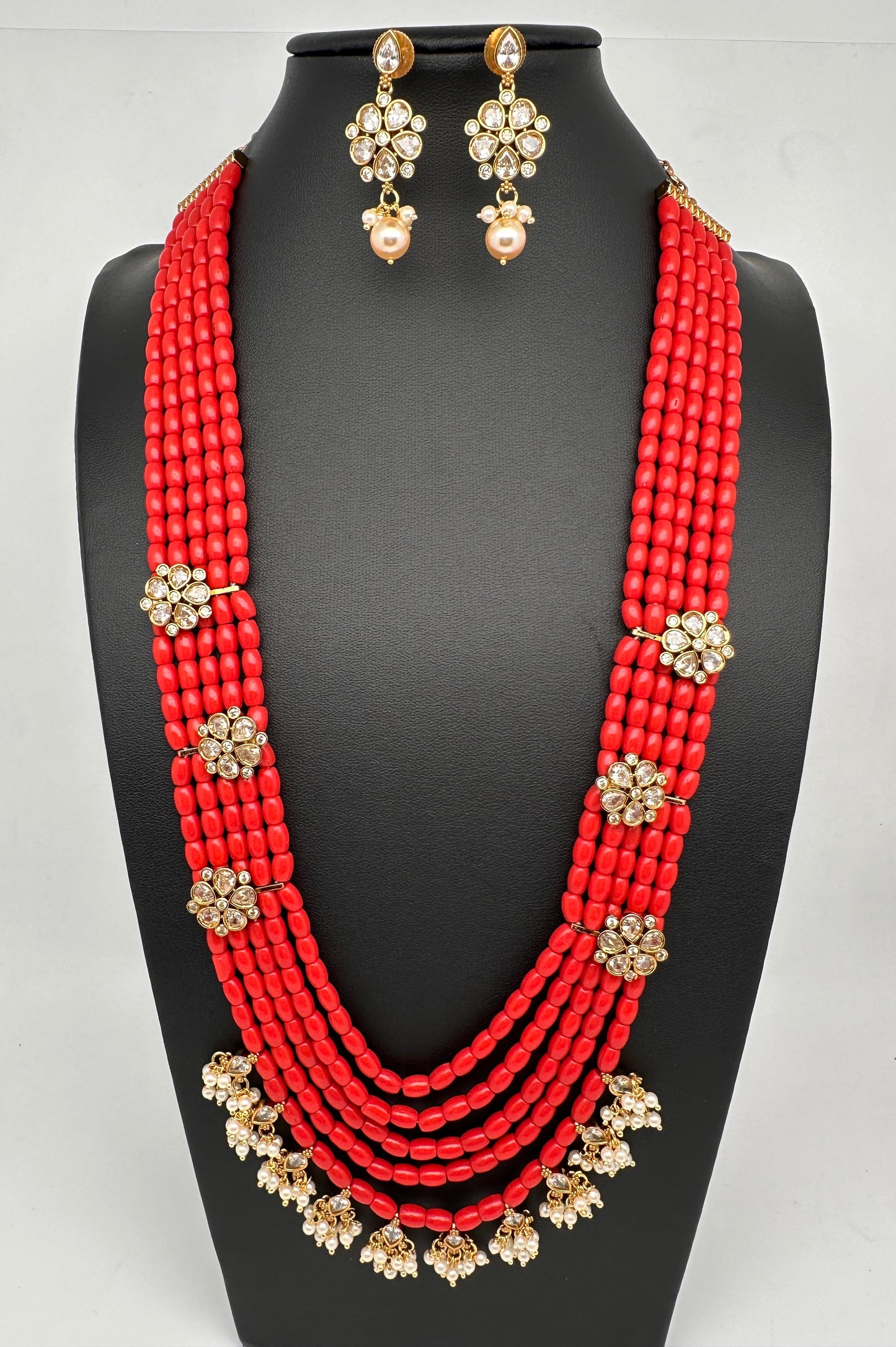 CZ Coral Beads Multi Layer Panch Lada Long Necklace