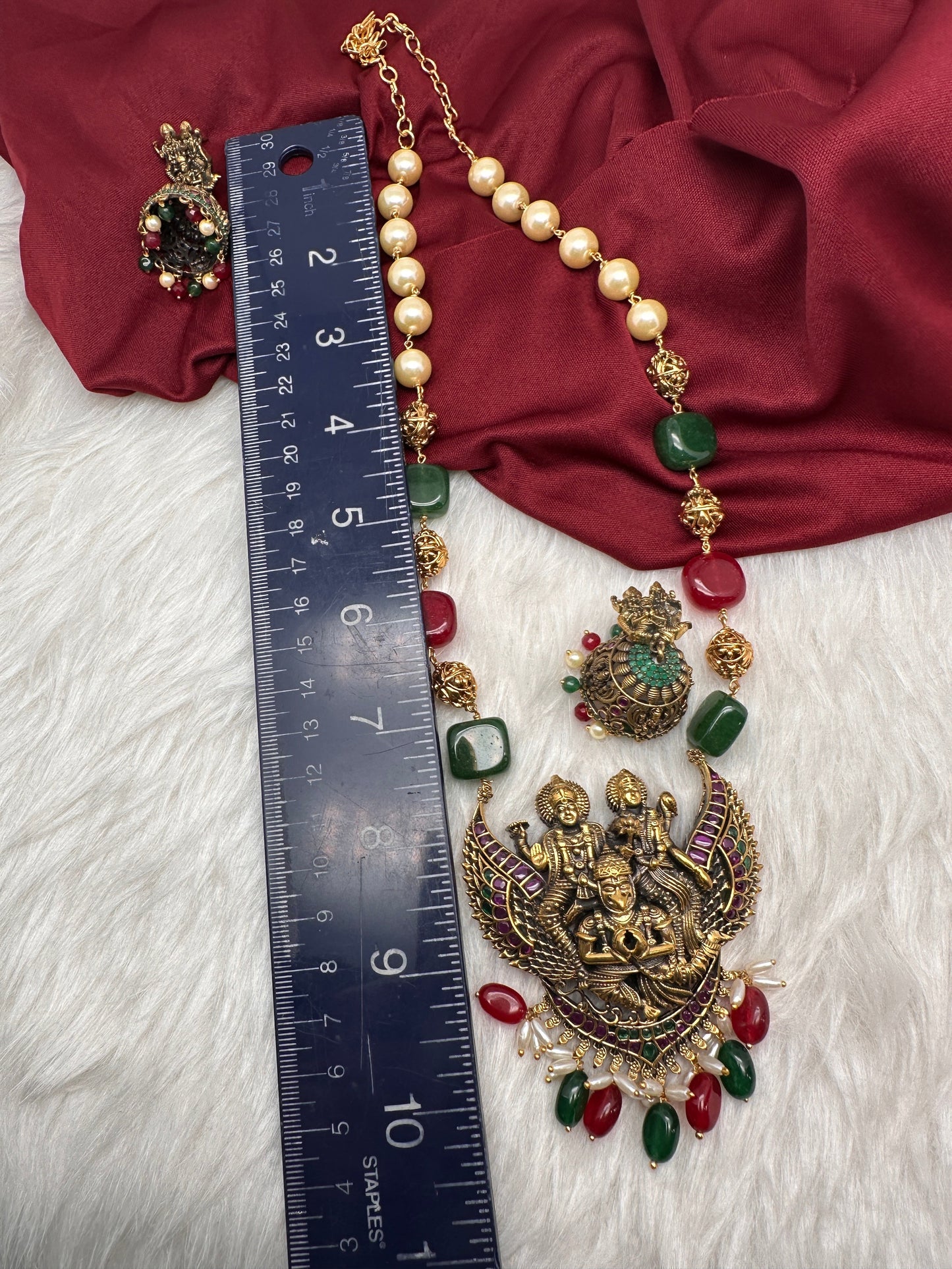 Antique Lord Vishnu Lakshmi and Garudda Beads Long Necklace