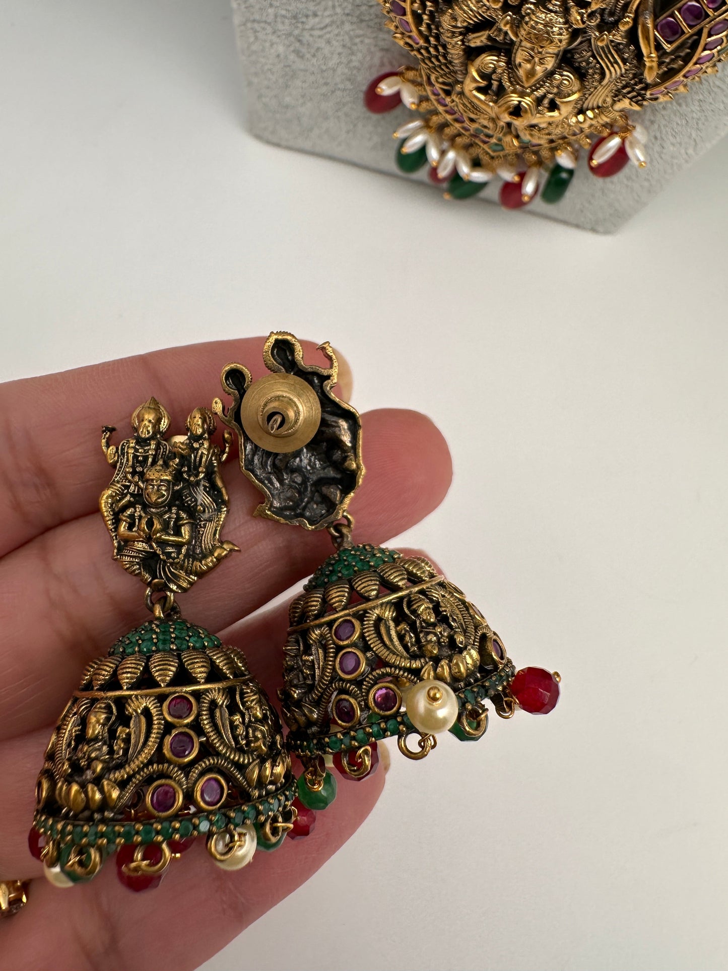 Antique Lord Vishnu Lakshmi and Garudda Beads Long Necklace
