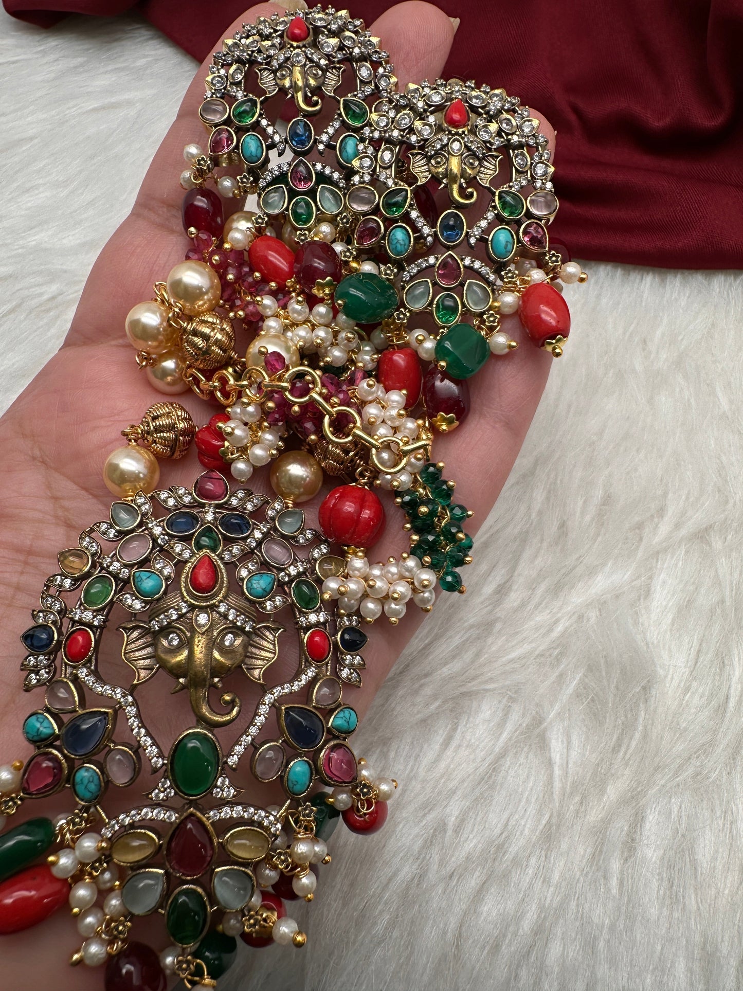 Ganesha Navratan Beads Long Necklace