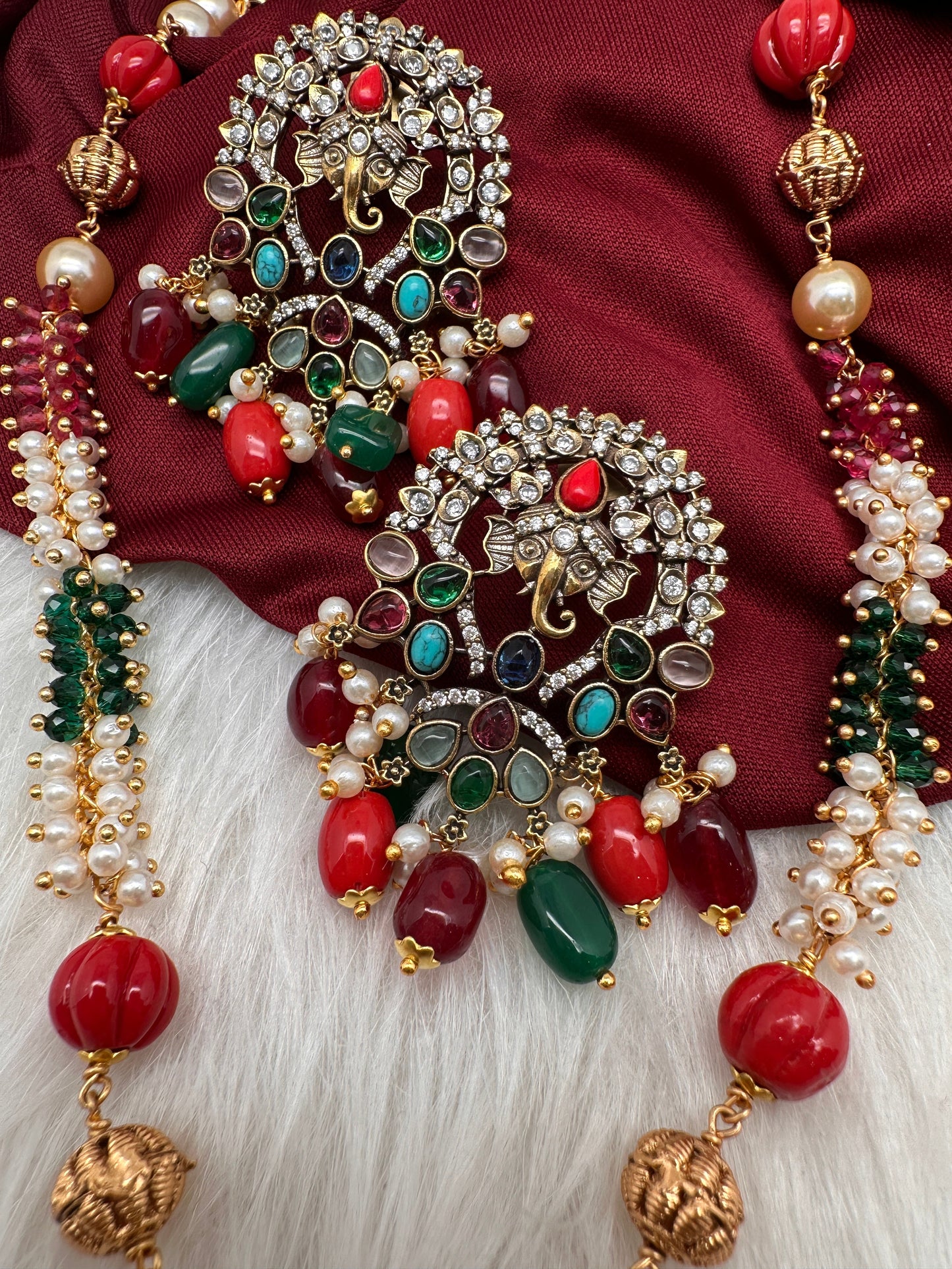 Ganesha Navratan Beads Long Necklace