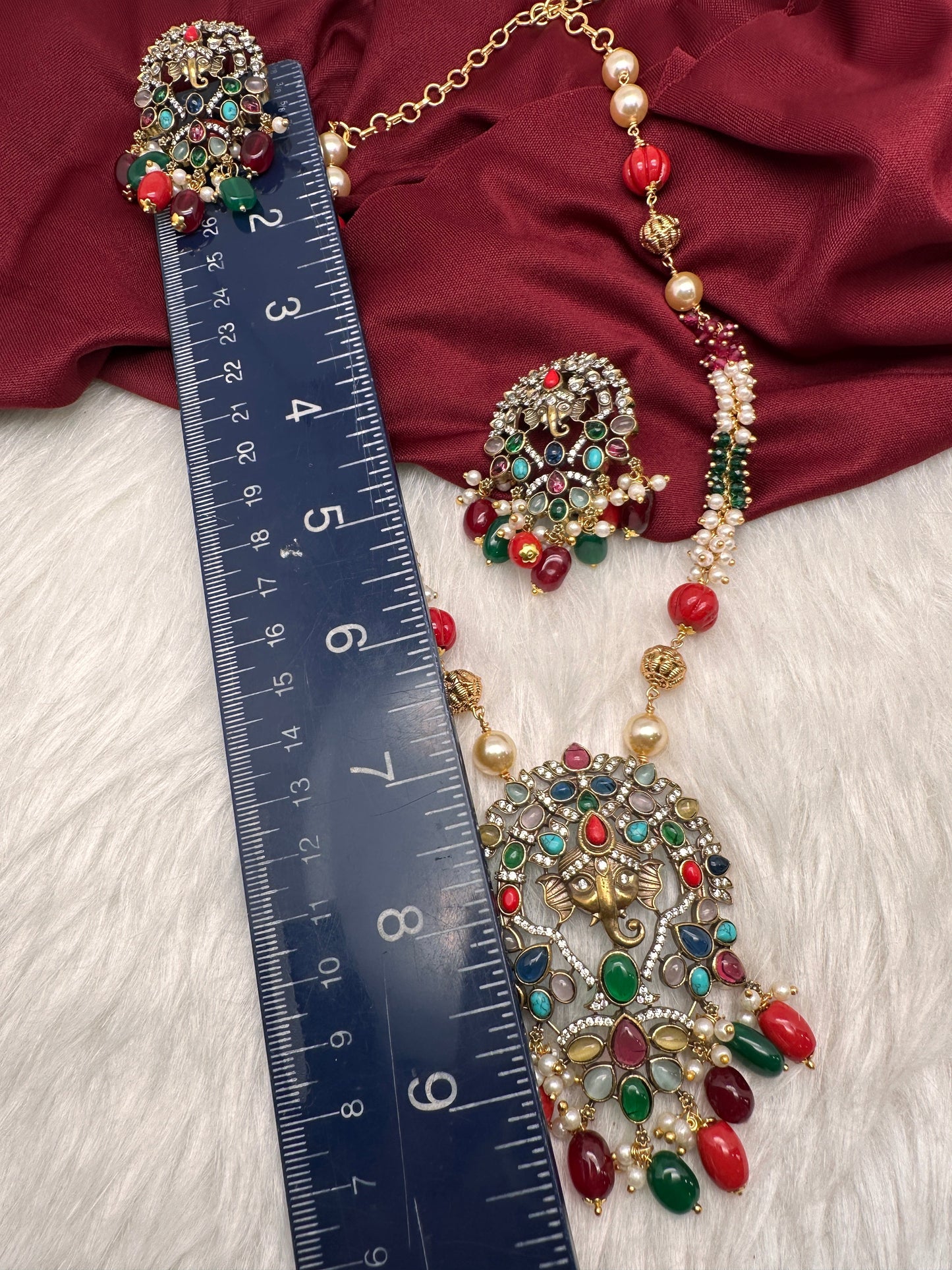 Ganesha Navratan Beads Long Necklace