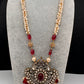 Moissanite Victorian Cluster Pearls Beads Color Long Necklace - Red