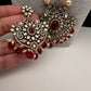 Moissanite Victorian Cluster Pearls Beads Color Long Necklace - Red