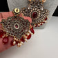 Moissanite Victorian Cluster Pearls Beads Color Long Necklace - Red