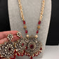 Moissanite Victorian Cluster Pearls Beads Color Long Necklace - Red