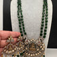 Kundan AD Goddess Lakshmi Elephant Long Necklace - Blue