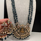 Kundan AD Goddess Lakshmi Elephant Long Necklace - Green