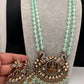 Kundan AD Goddess Lakshmi Elephant Long Necklace - MintGreen