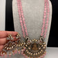 Kundan AD Goddess Lakshmi Elephant Long Necklace - Pink