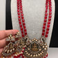 Kundan AD Goddess Lakshmi Elephant Long Necklace - Red
