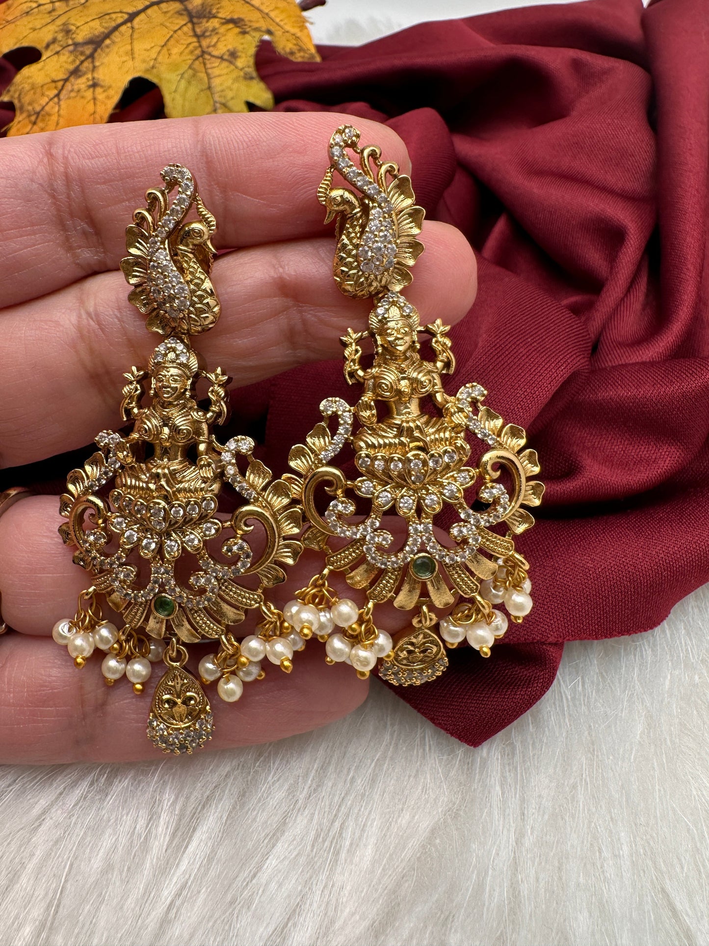 Matte Goddess Lakshmi Peacock Kempu Long Necklace
