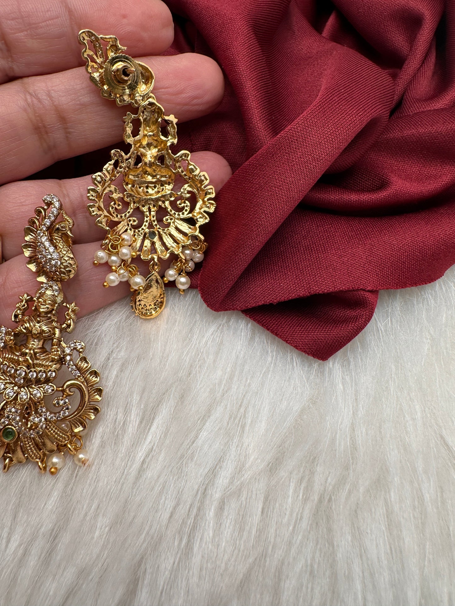 Matte Goddess Lakshmi Peacock Kempu Long Necklace
